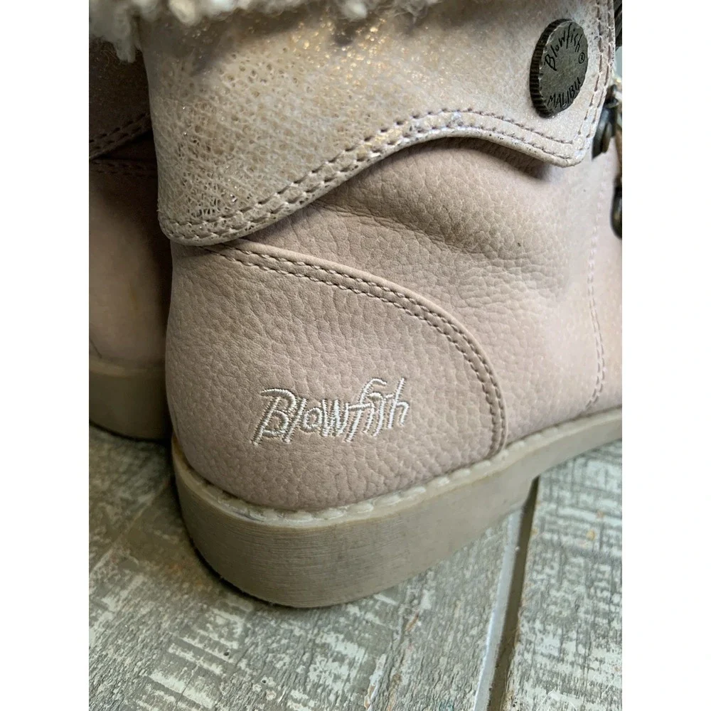 Blowfish Size 3 Kids Girls Light Pink Ankle Boots Faux‎ Fur Lined Side Zip